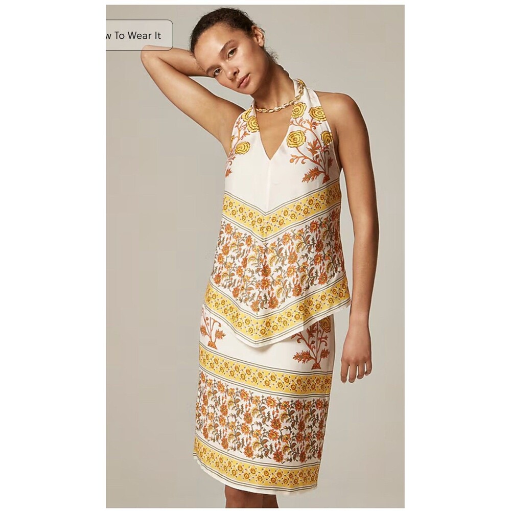 J.CREW Open-back Halter Top‎ in Sunset Rose Block Print XXS NEW Boho Chic CK065